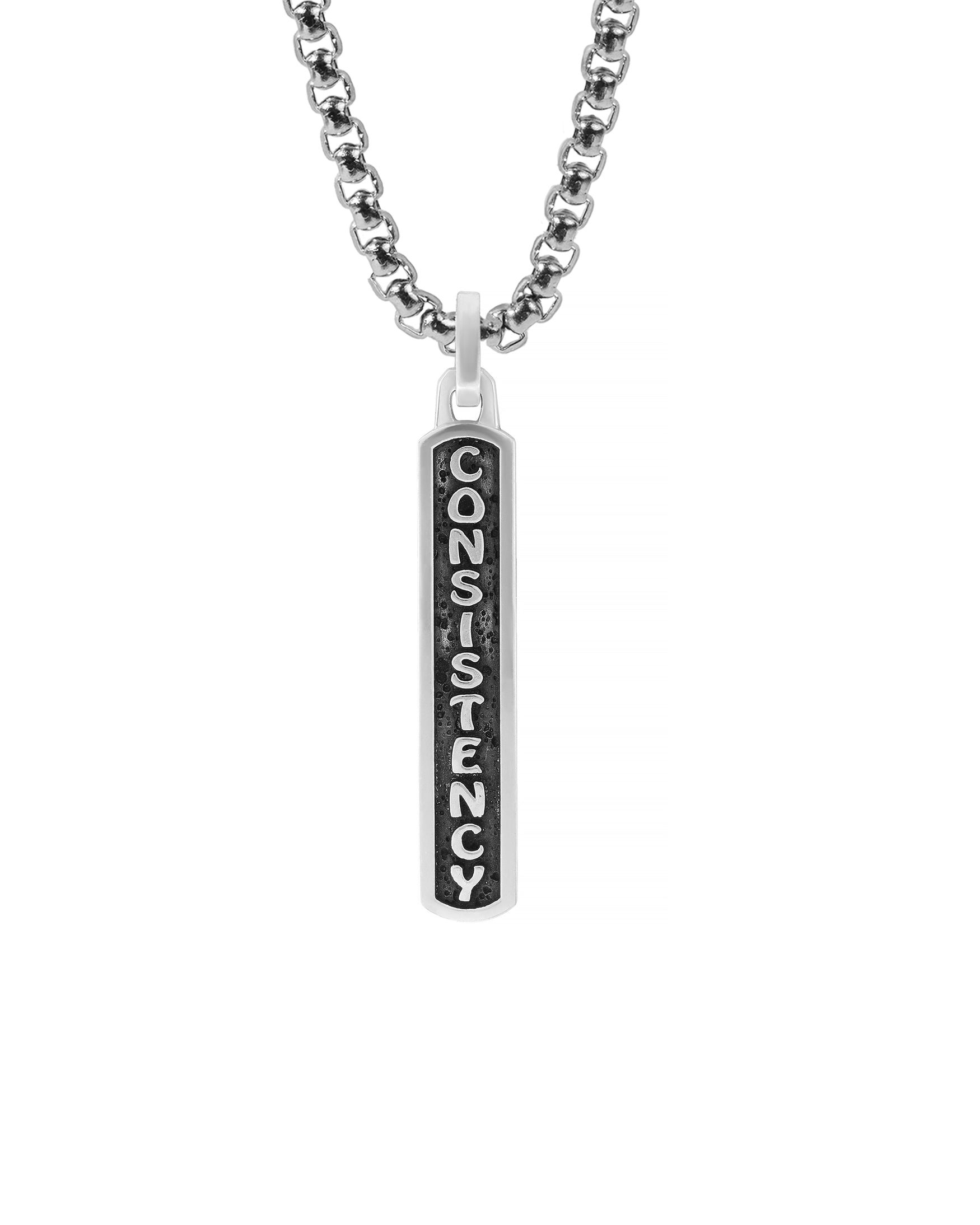 Visionary Word CONSISTENCY Bar Necklace Amulet Silver