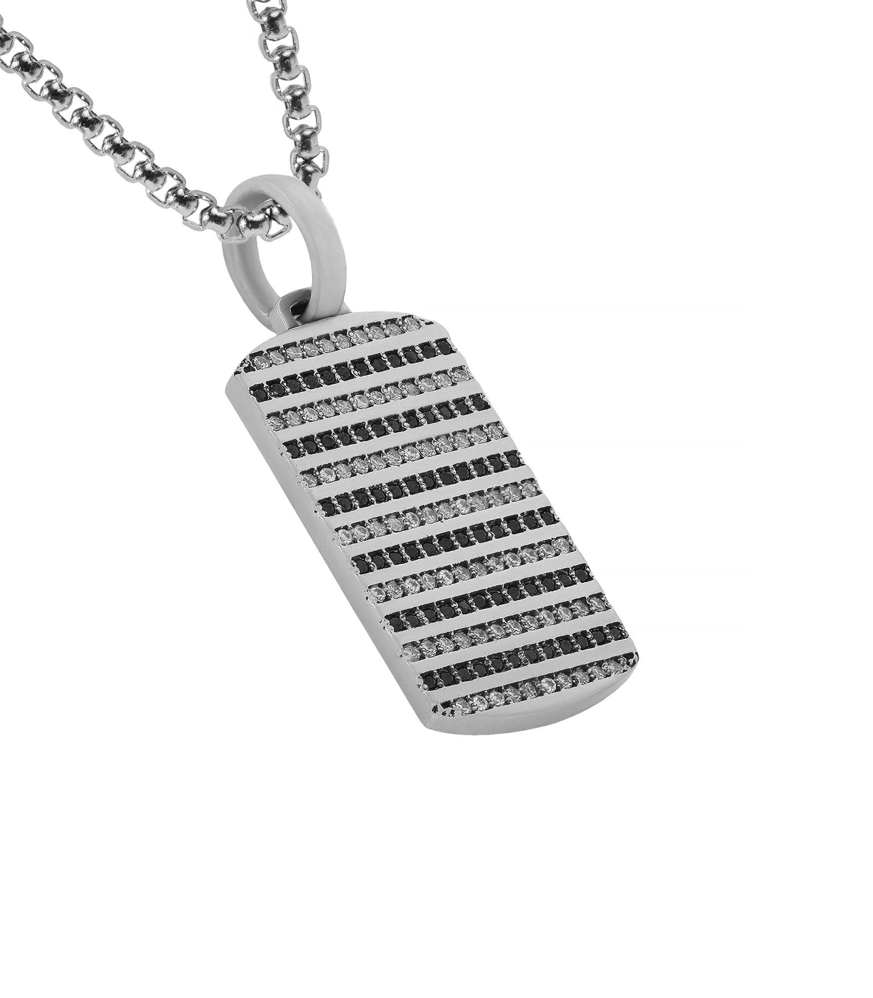 Mens Posh Black & White Tag Pendant Silver