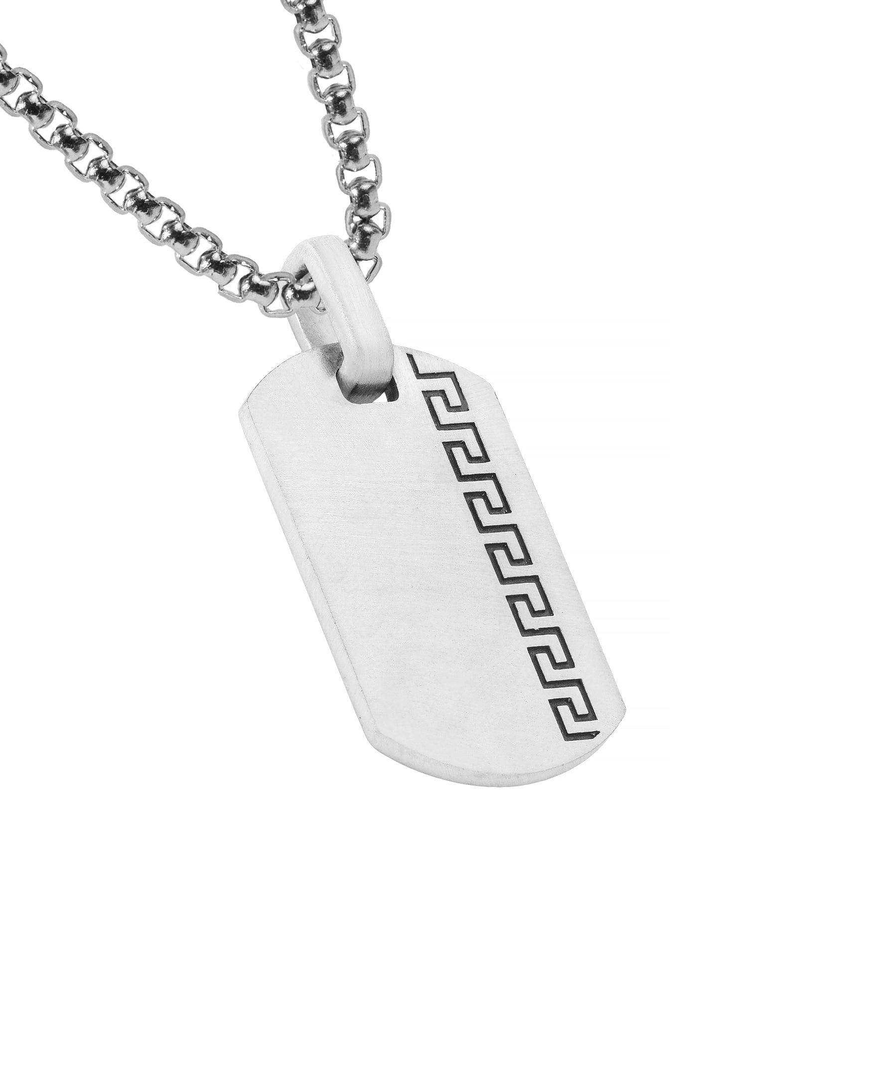 Greek Symbol Silver Dog Tag Pendant Necklace for Him