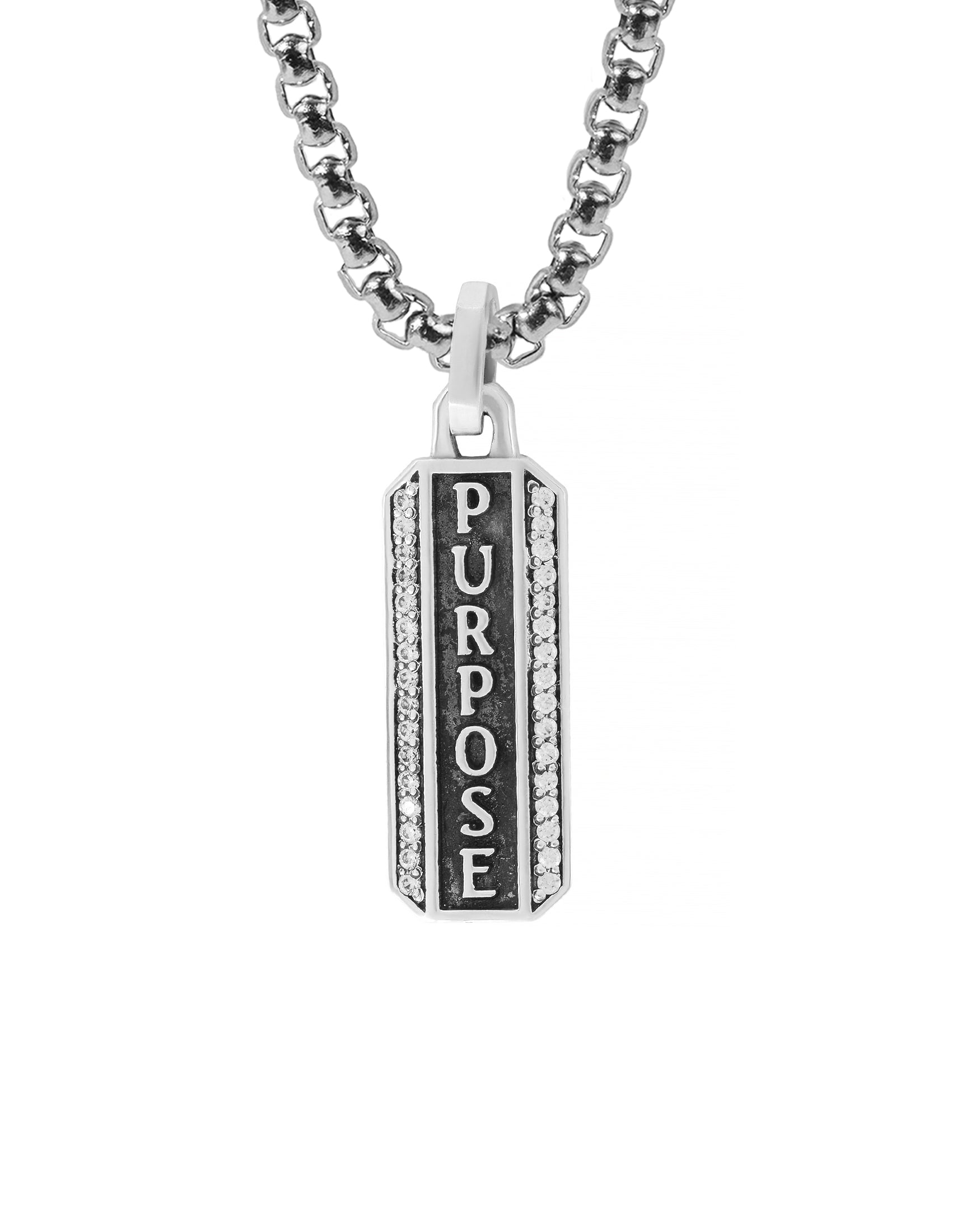 PURPOSE Silver Necklace Motivational Message & Diamonds