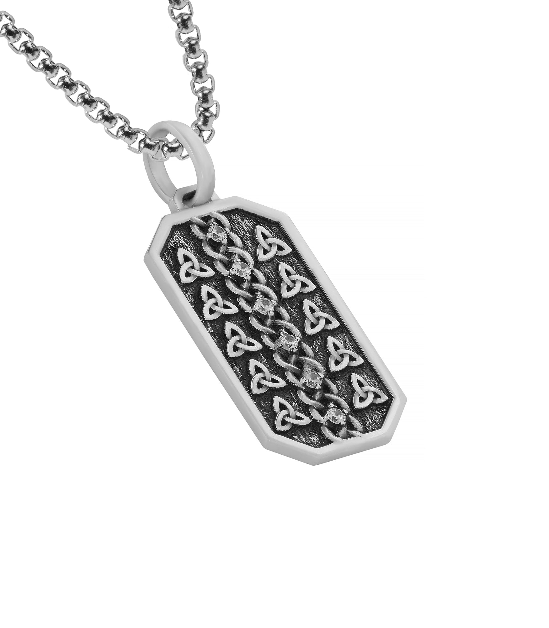 Irish Triquetra Silver Pendant with White Stones