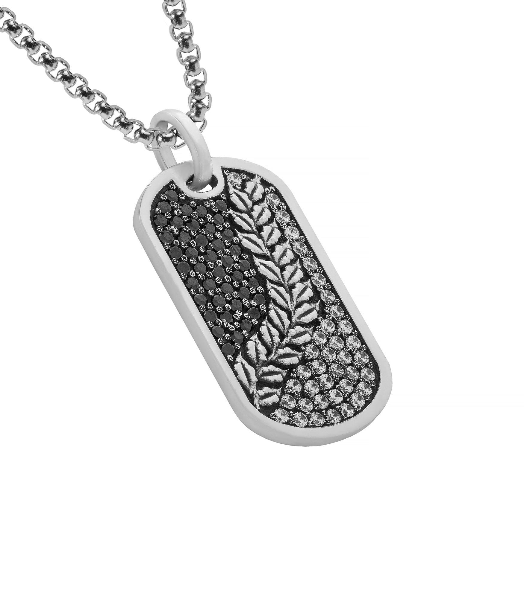 Engraved Spikelet Pendant Black & White Gemstones