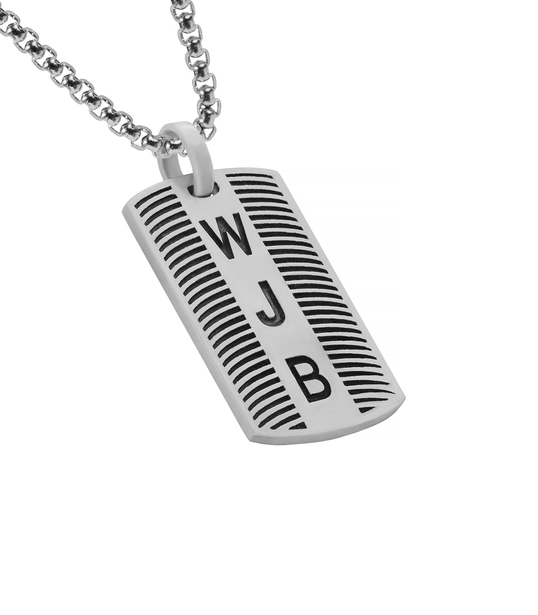 Engraved Men’s Initial Pendant in Silver with Stripes