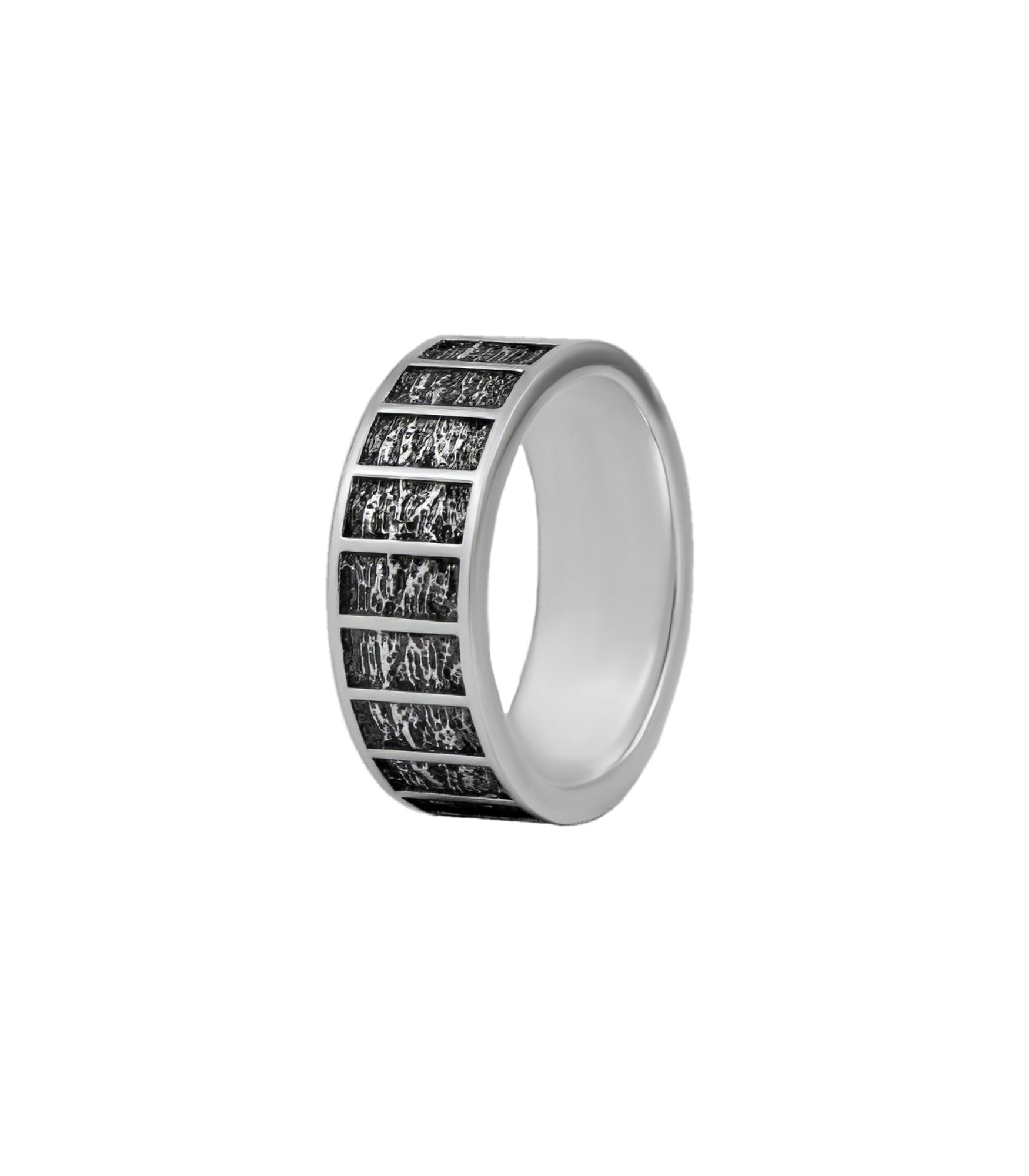 Hammered Silver Wedding Ring Geometric and Masculine