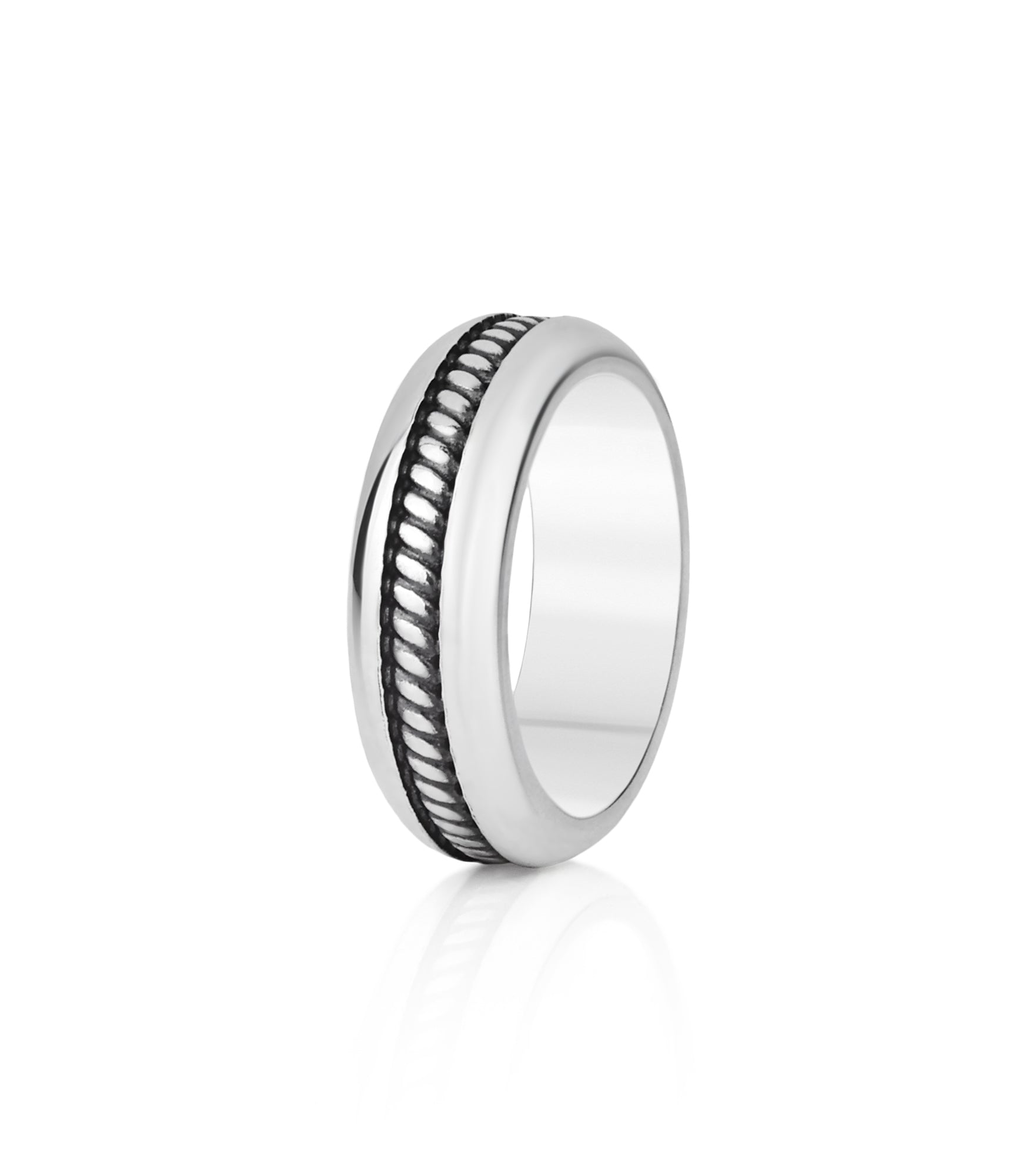 Domed Sterling Silver Band with Sculped Cable Design