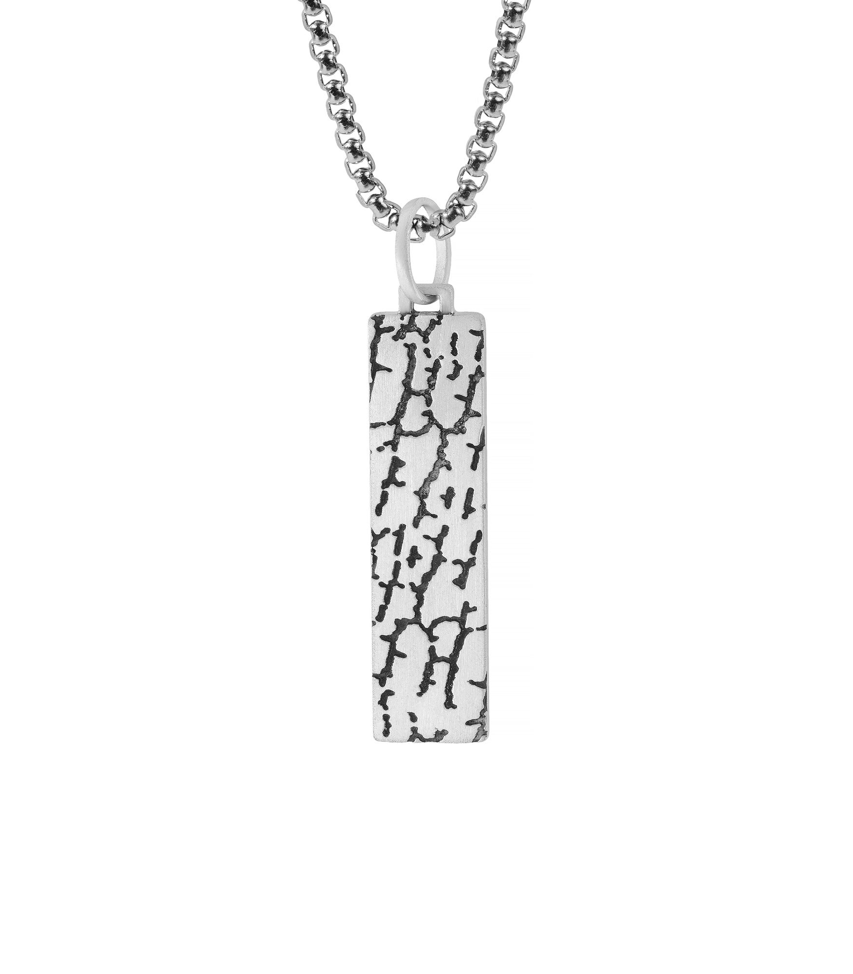 Cracked Silver Mens Ingot Pendant with Rock Motif