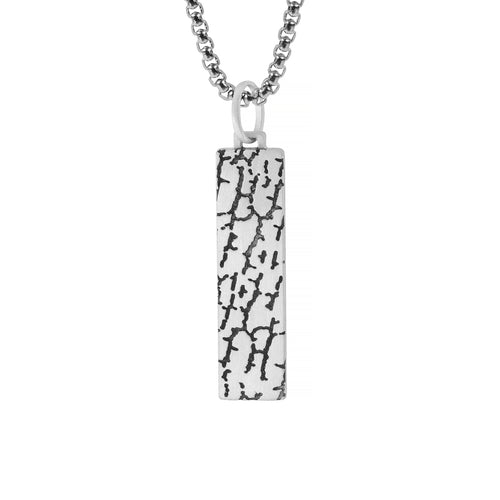Cracked Silver Mens Ingot Pendant with Rock Motif