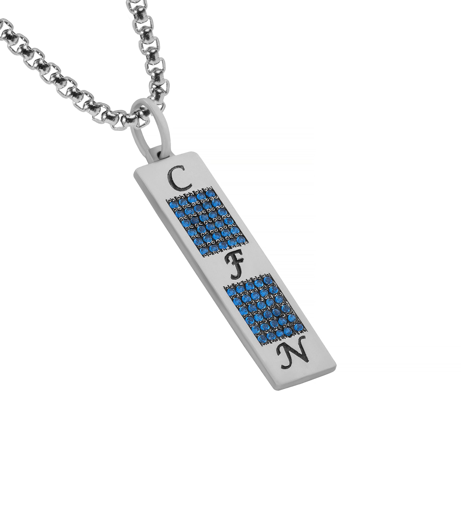 Personalized Silver Initial Bar Pendant Blue Stones