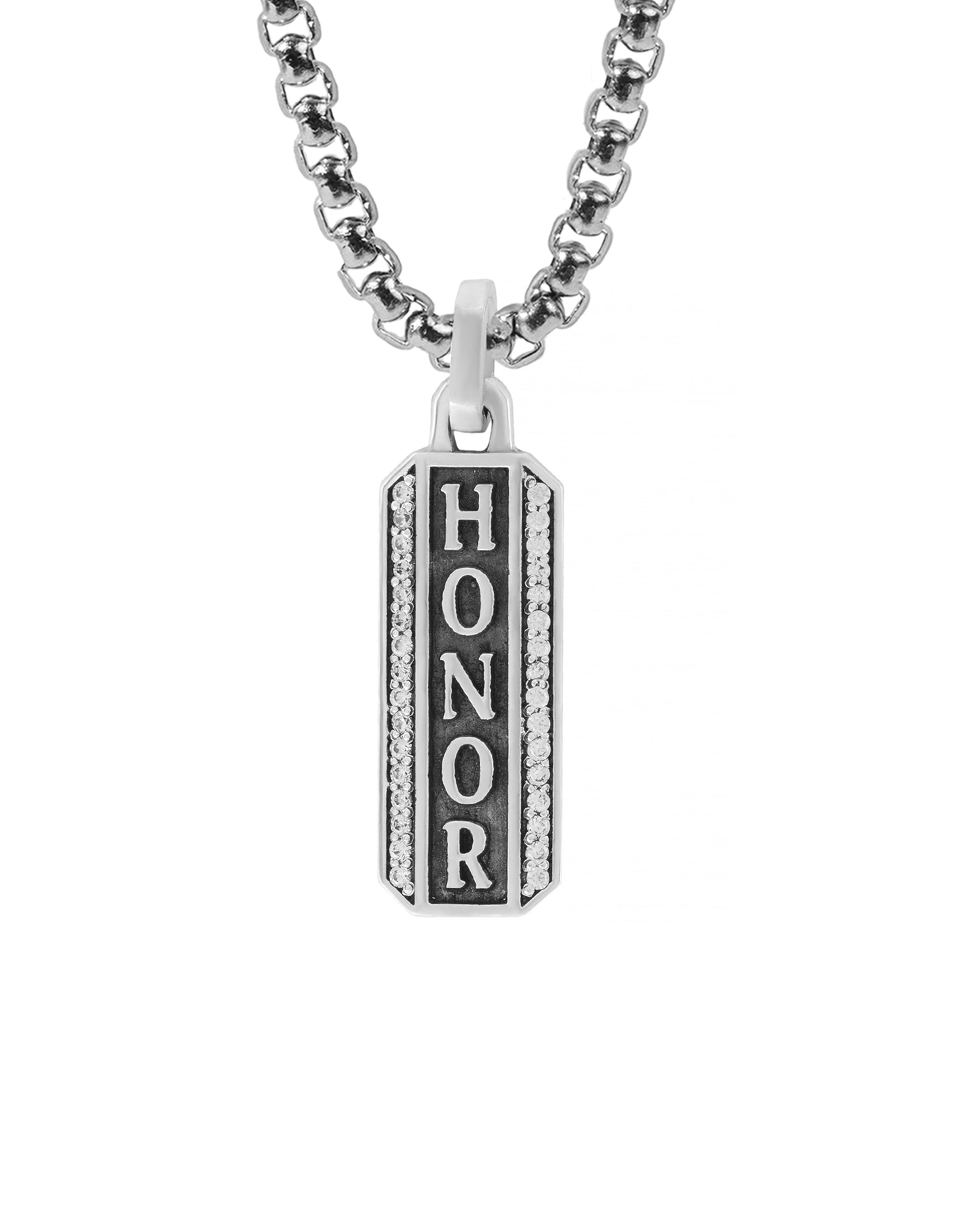 HONOR Word Necklace with Diamonds CZ Sterling Silver
