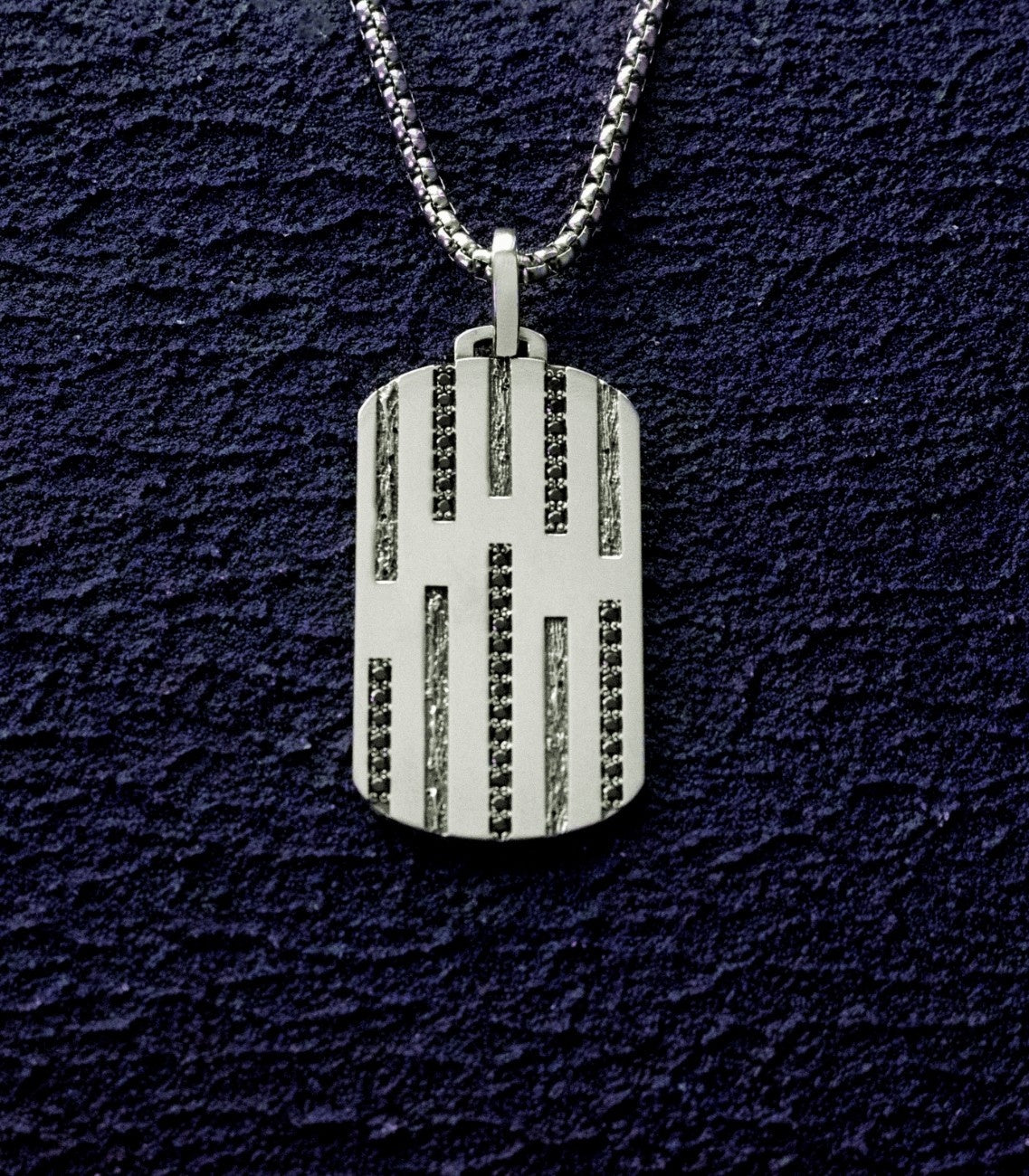 Everyday Silver Pendant Necklace Black Gems and Grooves