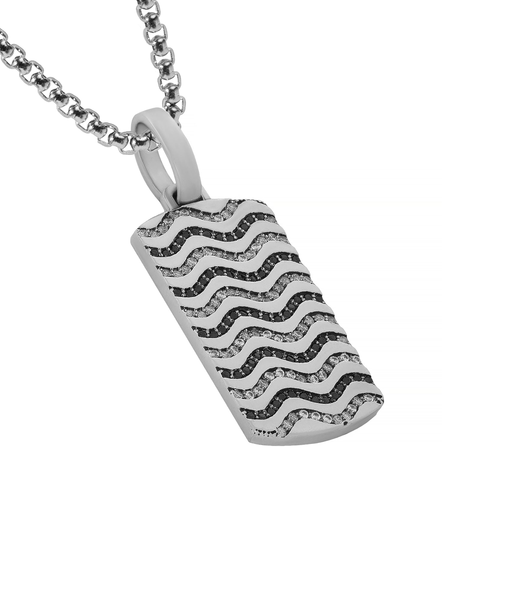 Black and White Crystal Necklace Wavy Design Silver