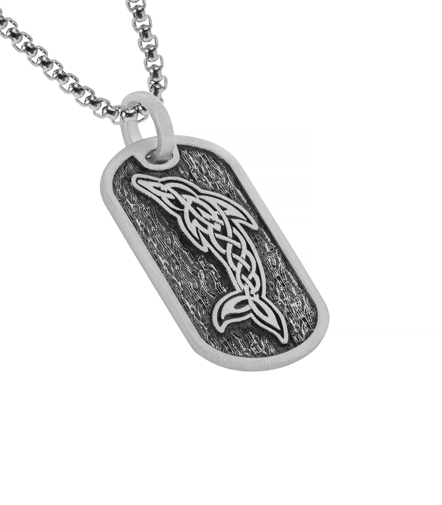 Engraved Dolphin Tag Pendant Celtic Knotwork Design