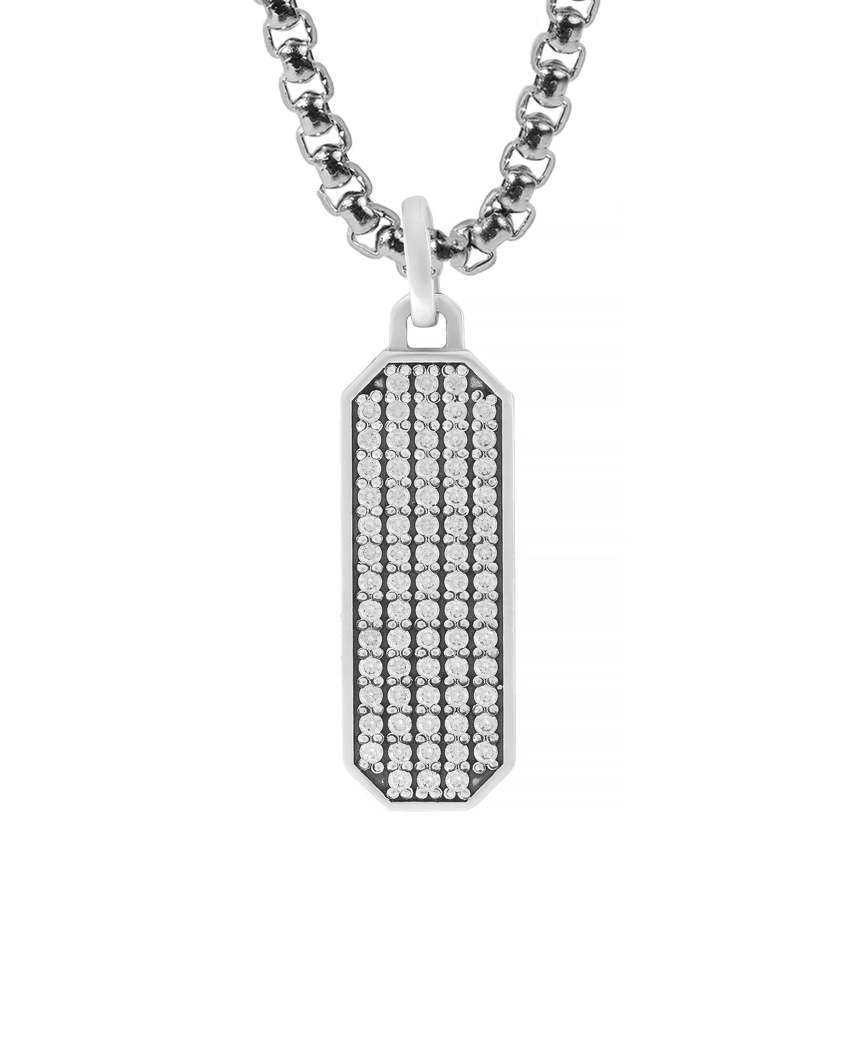 Elegant Silver Bar Necklace Pendant with Diamonds CZ