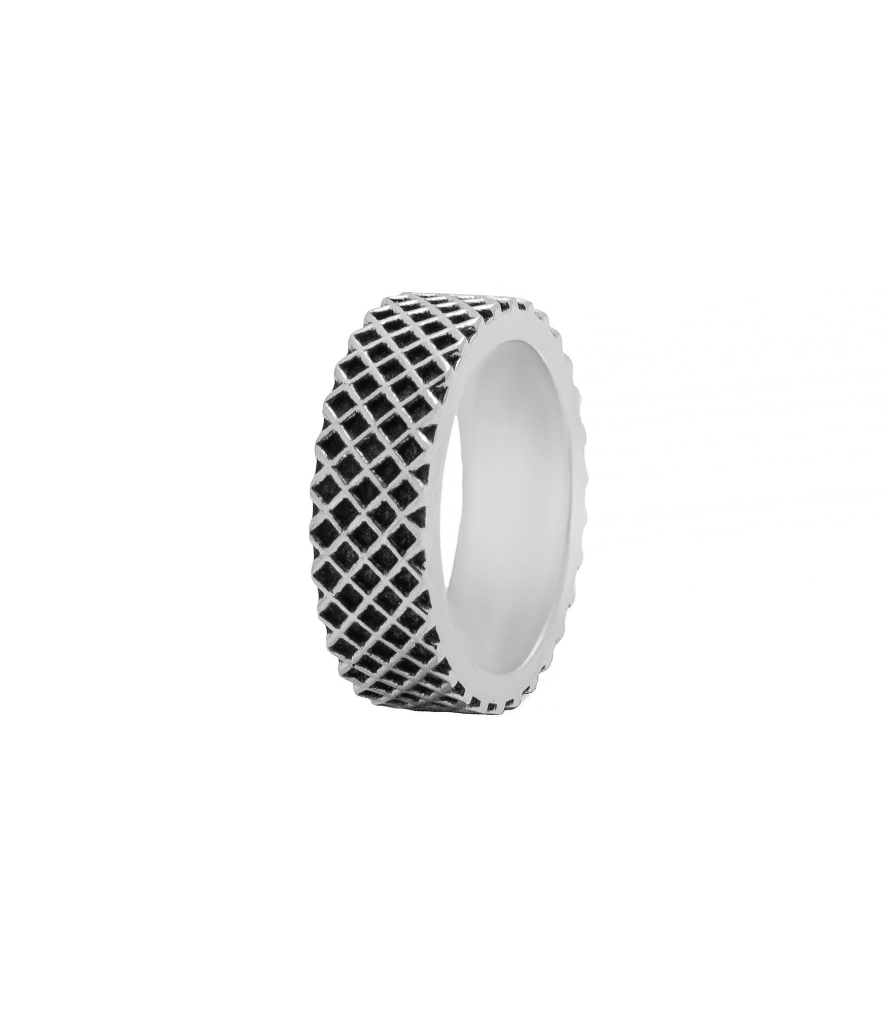 Textured Mesh Ring Band Silver Geometric Pattern