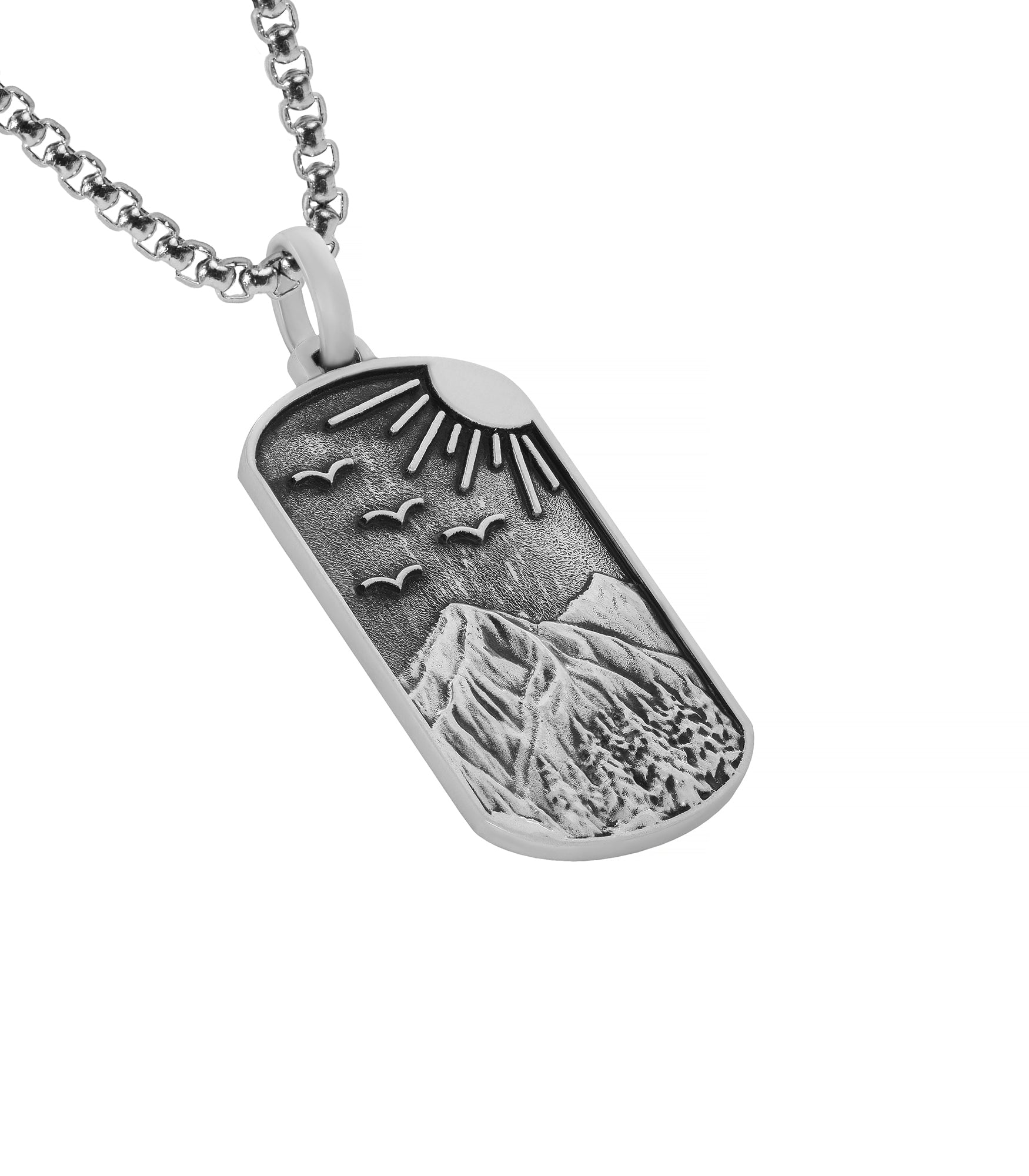 Sun & Mountains Engraved Pendant Silver Nature inspired