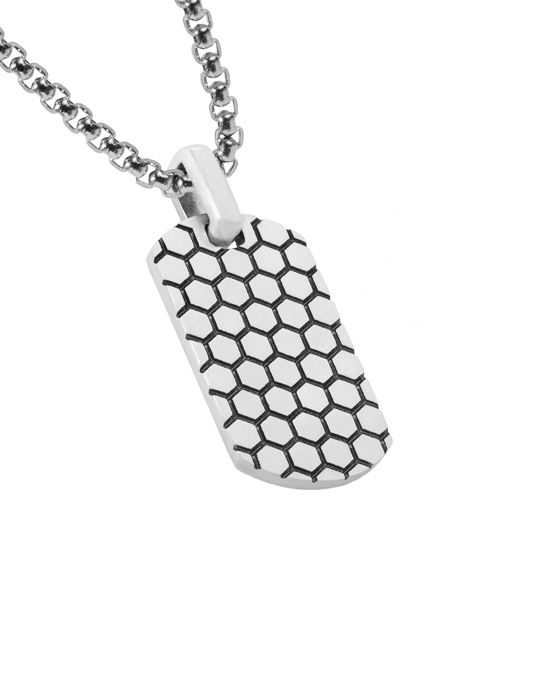 Mens Honeycomb Dog Tag Pendant Silver Minimalist Design