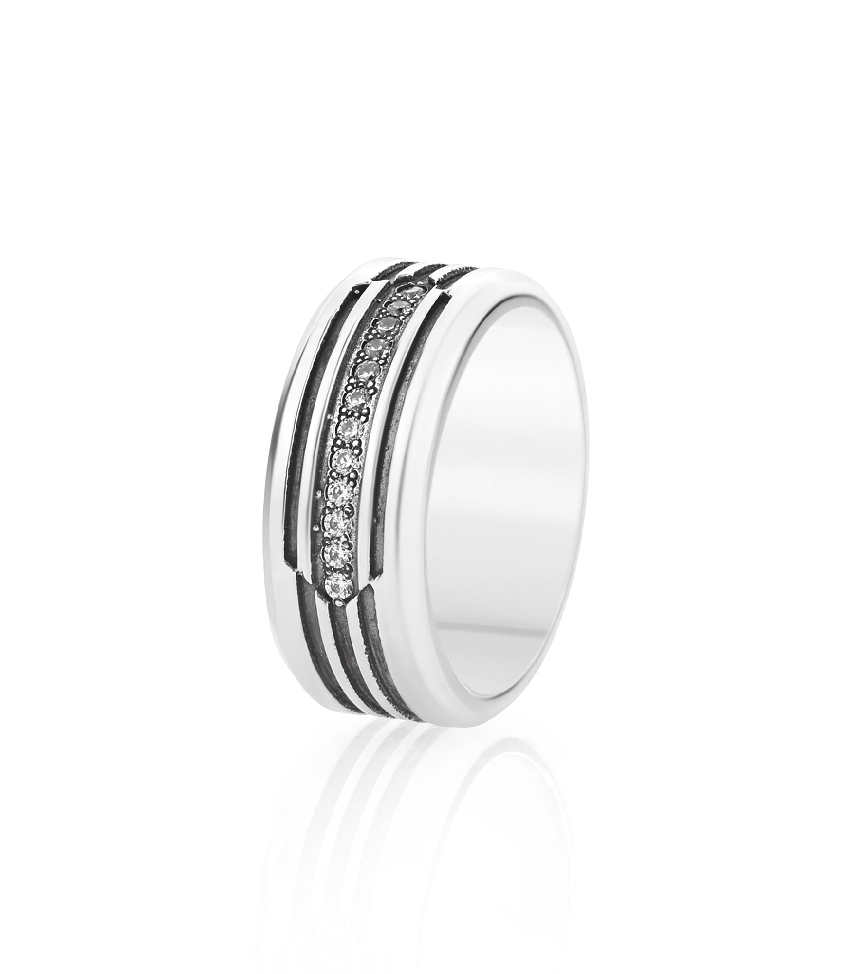 Designer Engraved Mens Engagement Band with Diamonds