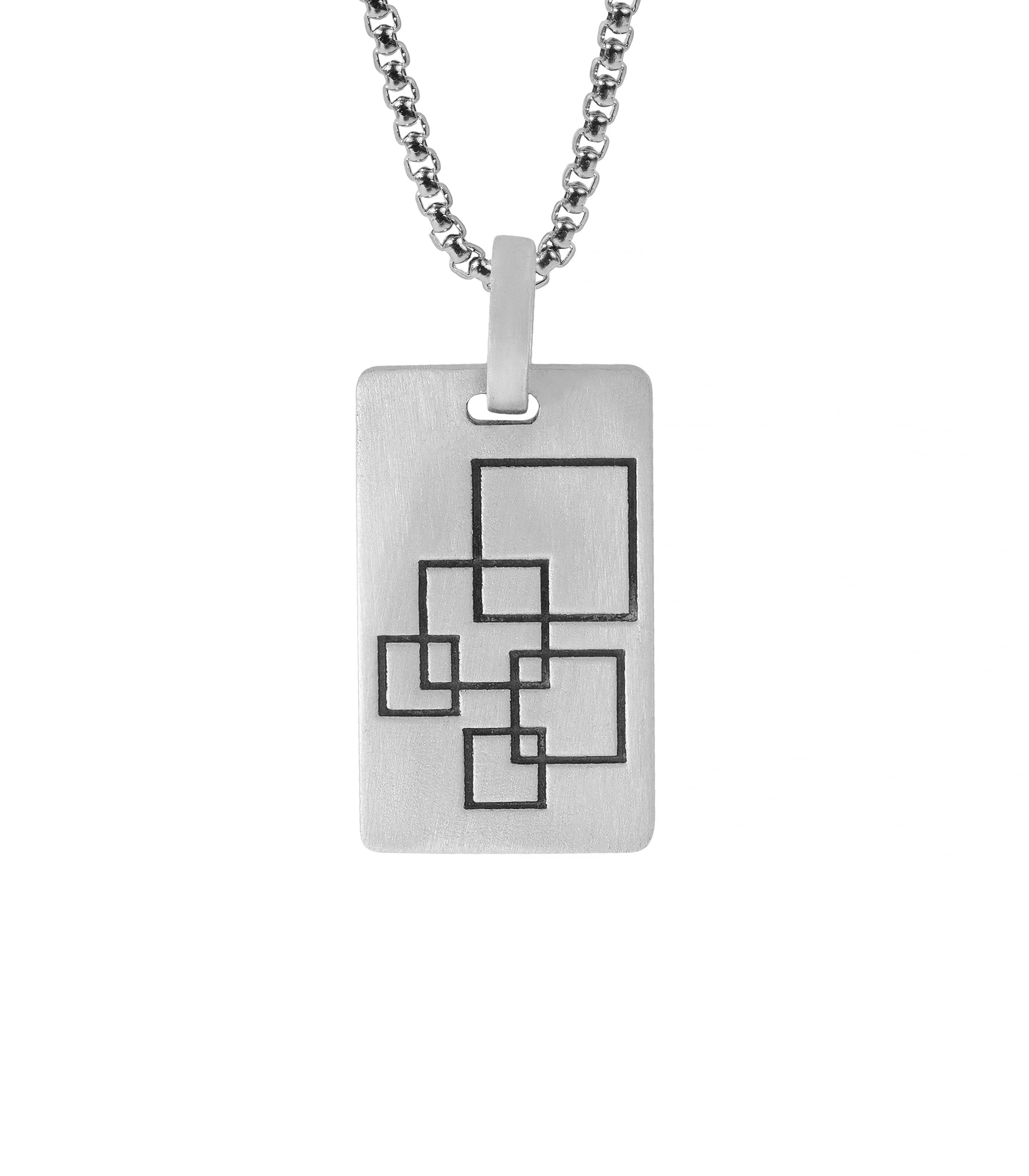 Silver Dog Tag Pendant with Engraved Squares Design