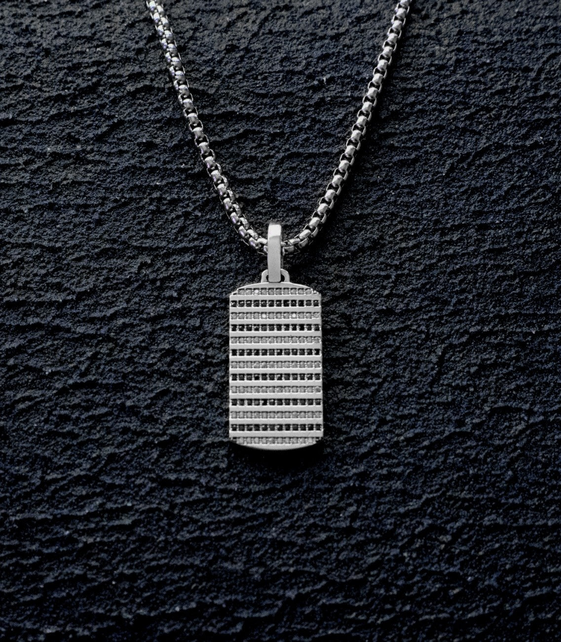 Black and White Crystal Necklace Silver Gift for Him