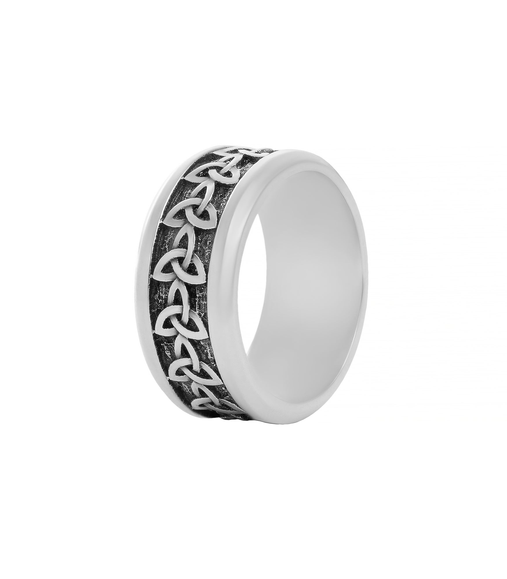 Wide Silver Celtic Wedding Ring with Infinite Triquetra