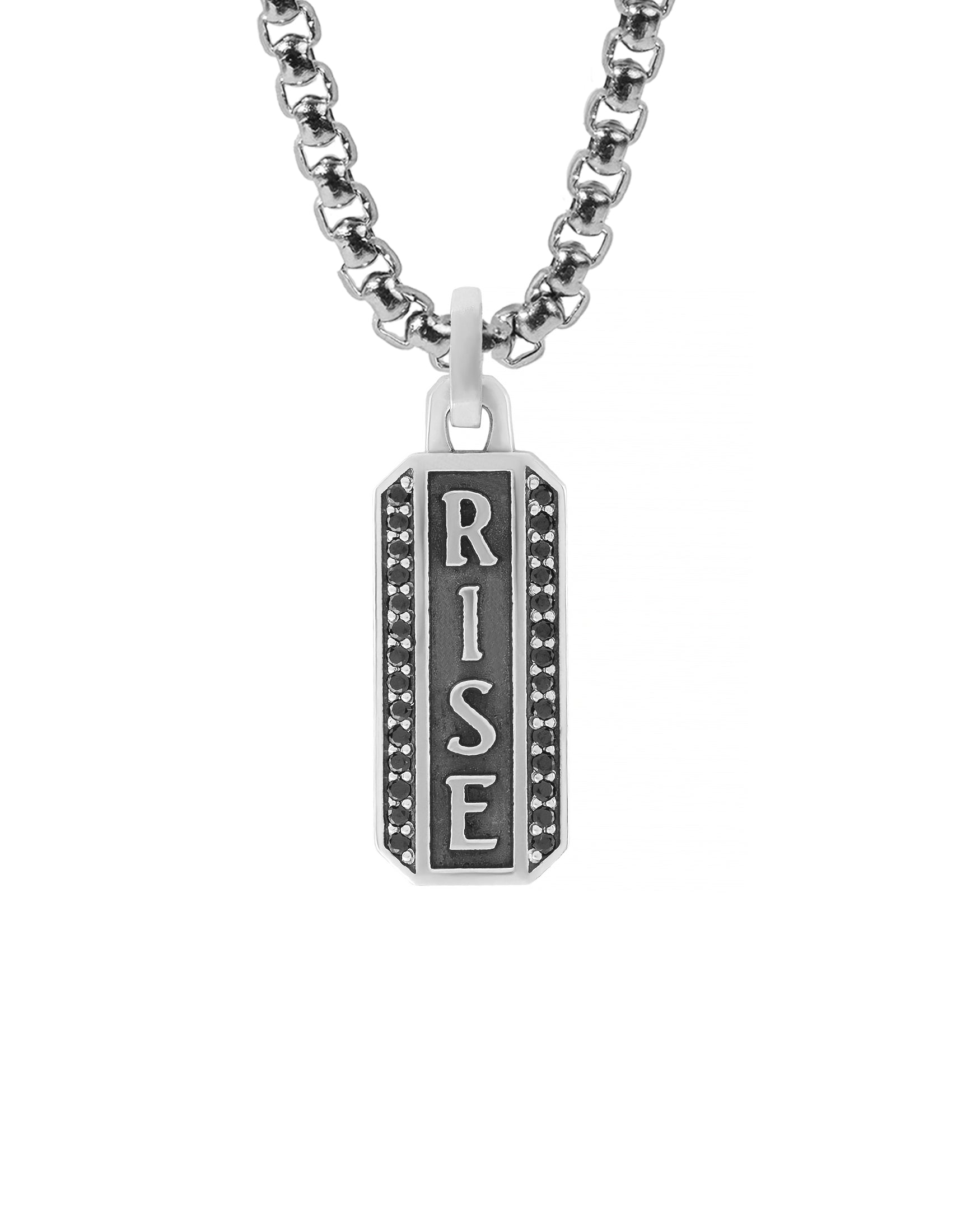 RISE Silver Motivational Necklace with Black Diamonds CZ