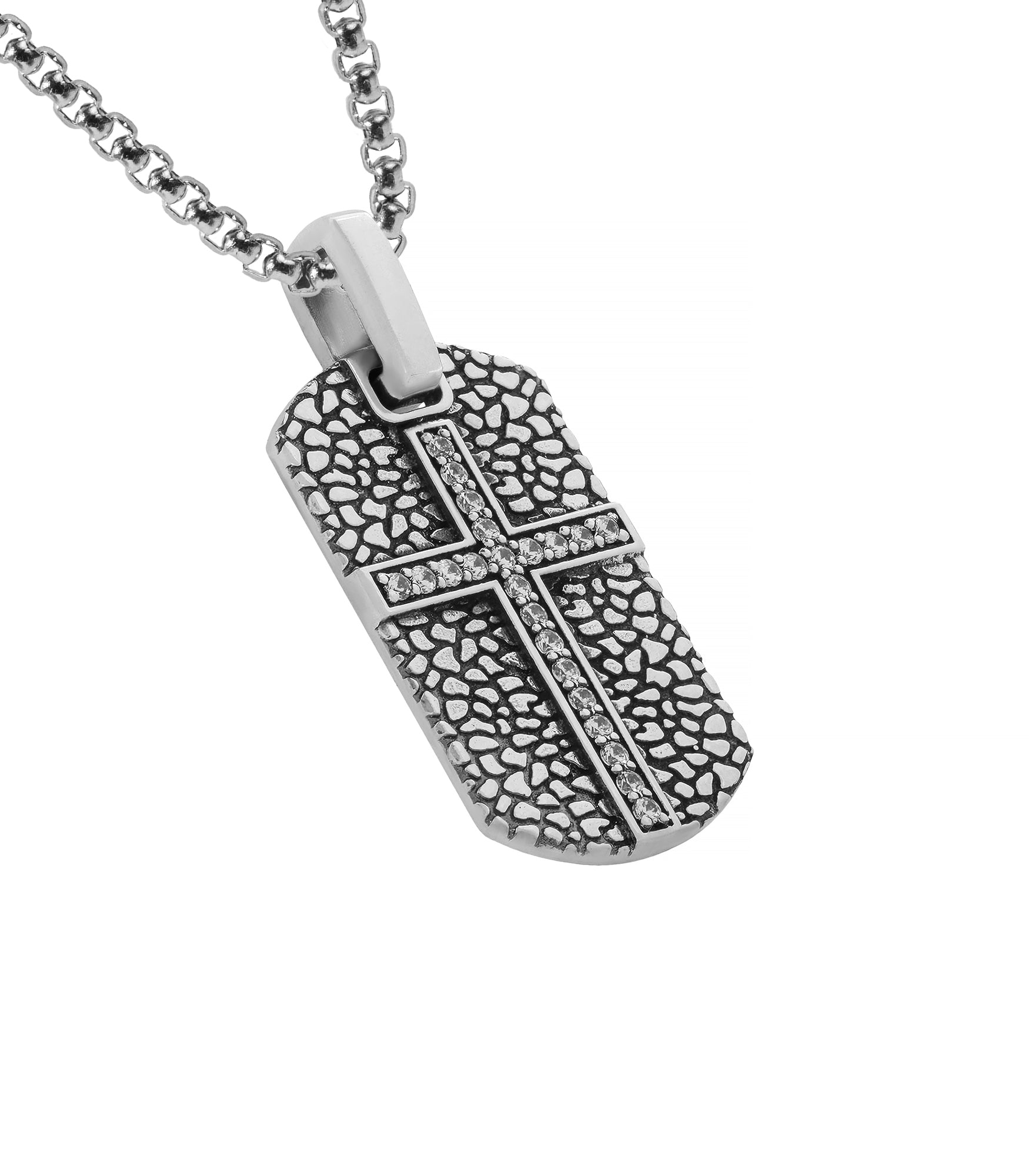 Male Cross Necklace with Diamonds & Cobblestone Design