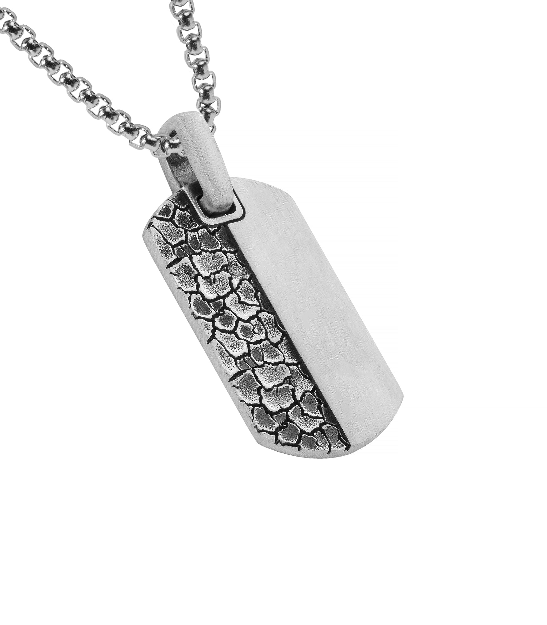 Unique Silver Dog Tag Cracked and Plain Double Textured