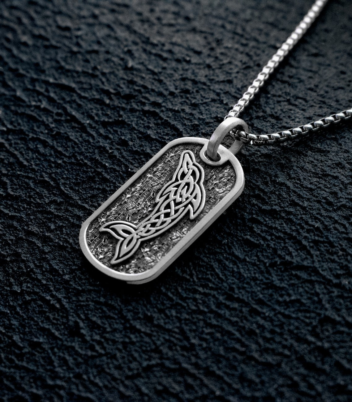 Silver Dolphin Amulet Pendant for Men with Celtic Knots