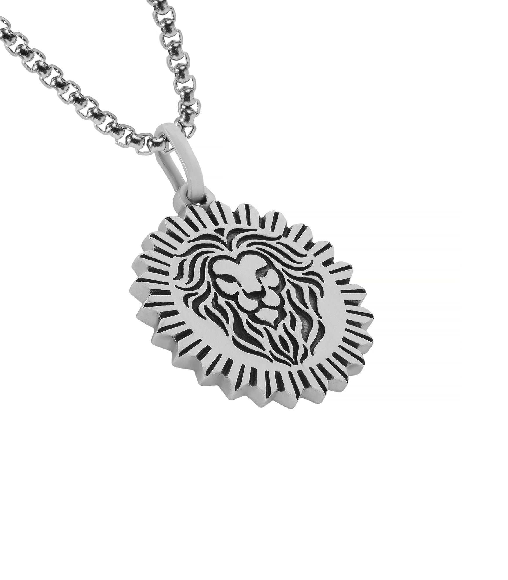Sun and Lion Pendant for Men Silver Round Shape