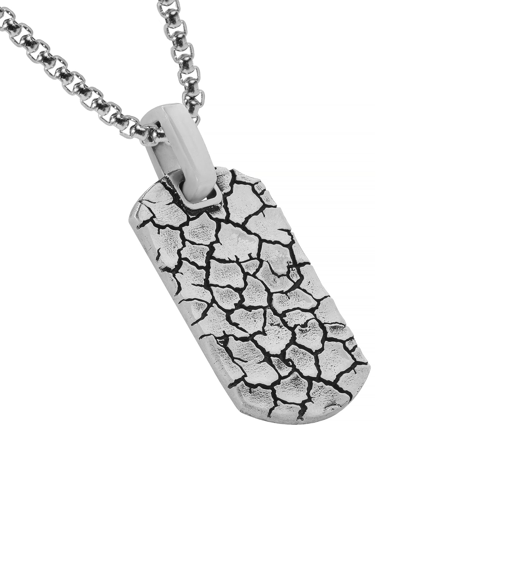 Brutal Silver Dog Tag Pendant Cracked Ground Design