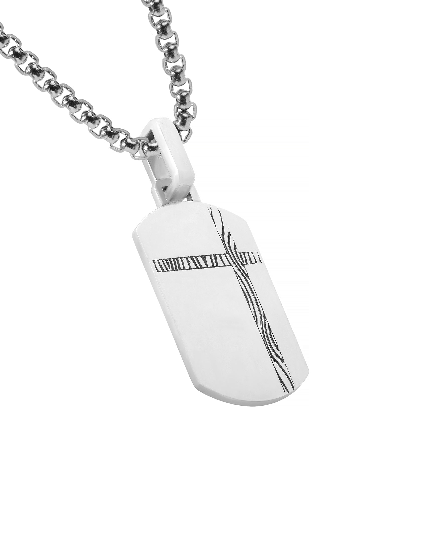 Silver Cross Tag Pendant with Tree Growth Pattern