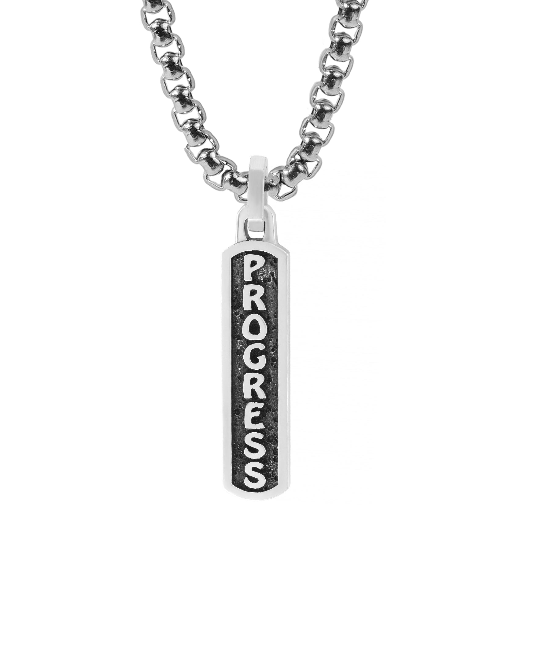 Inspirational Word PROGRESS Amulet Necklace Silver 925