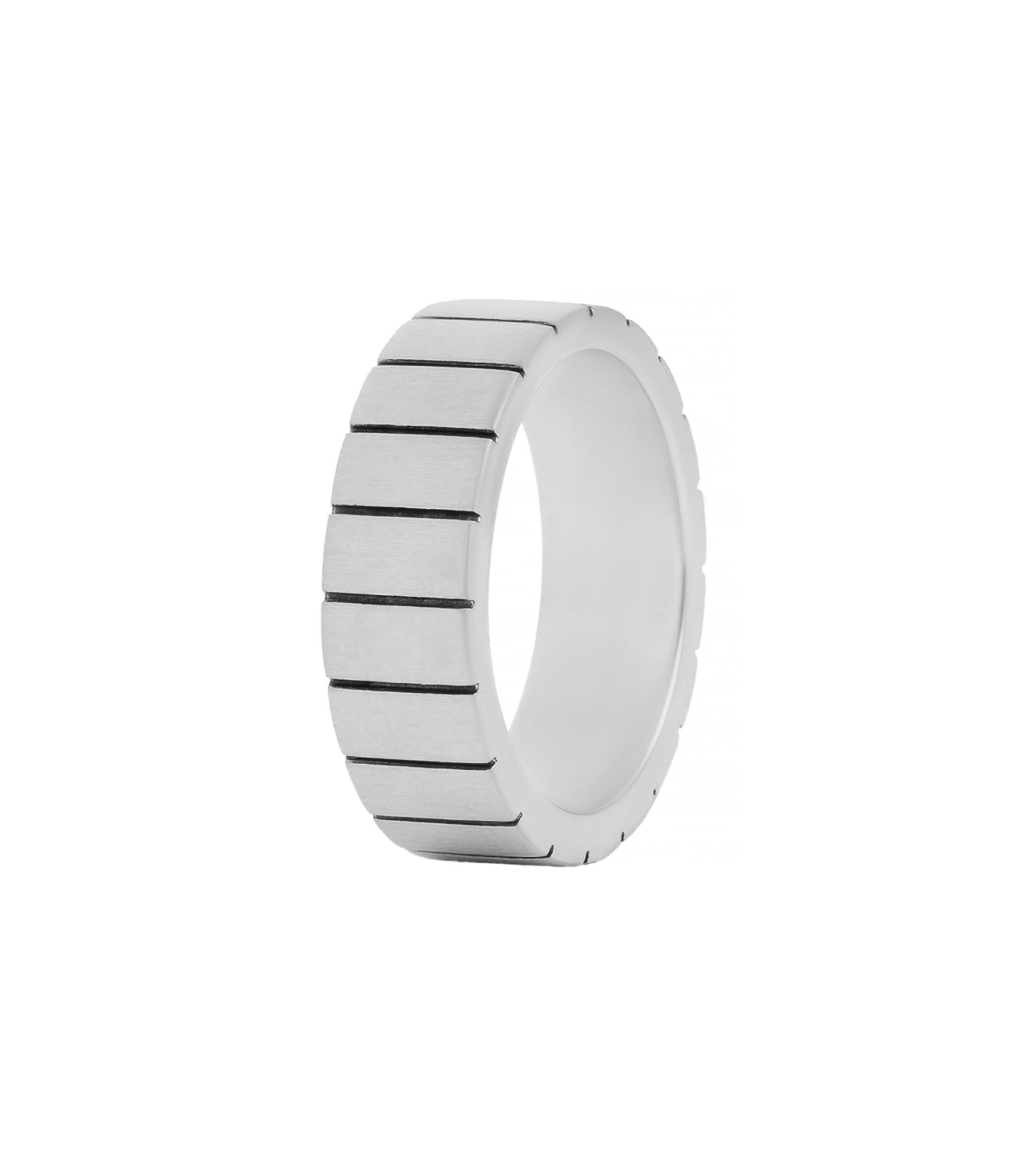 Matte Silver Wedding Band with Horizontal Stripes