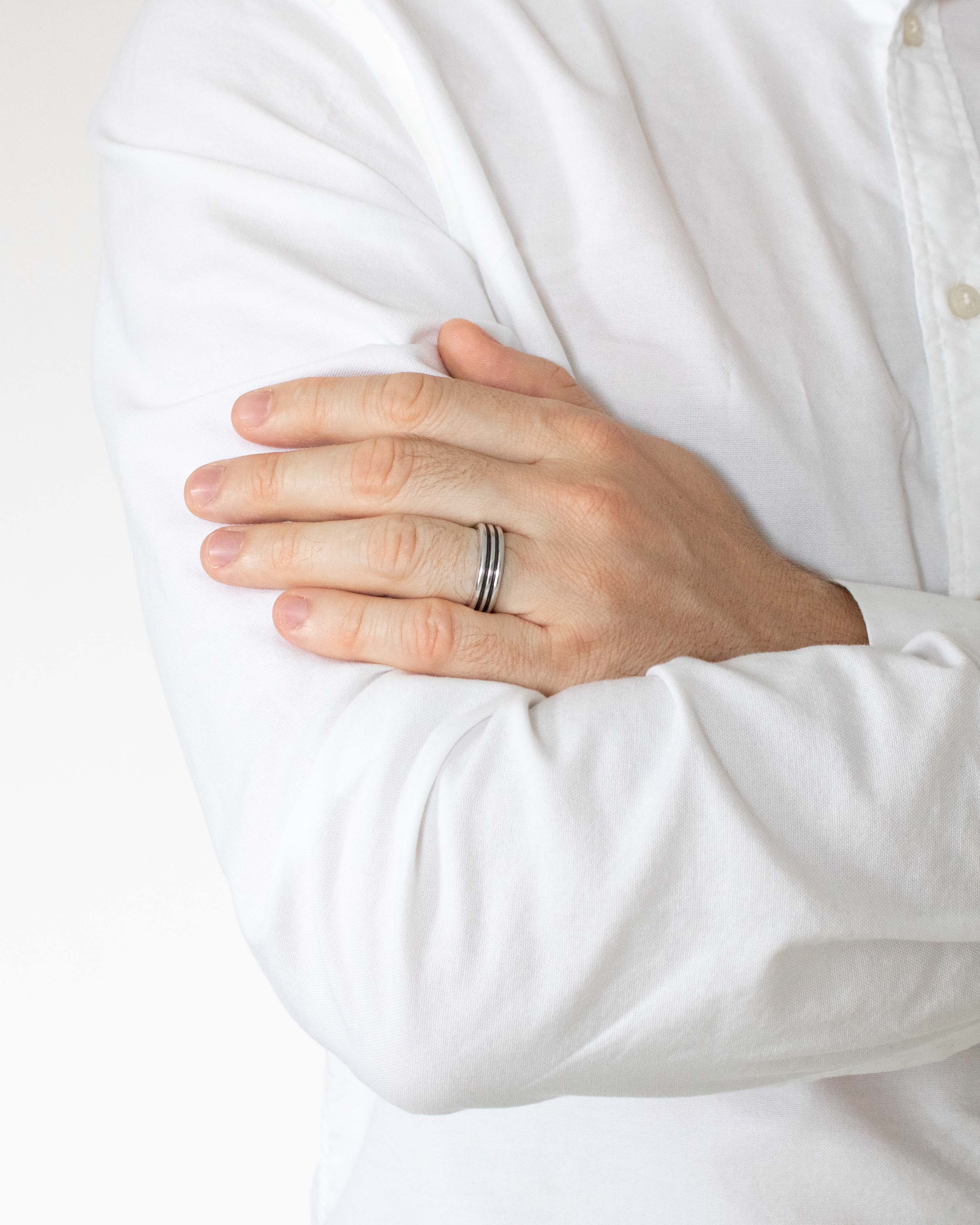 Ribbed Design Minimalist Silver Ring Polished & Oxidized