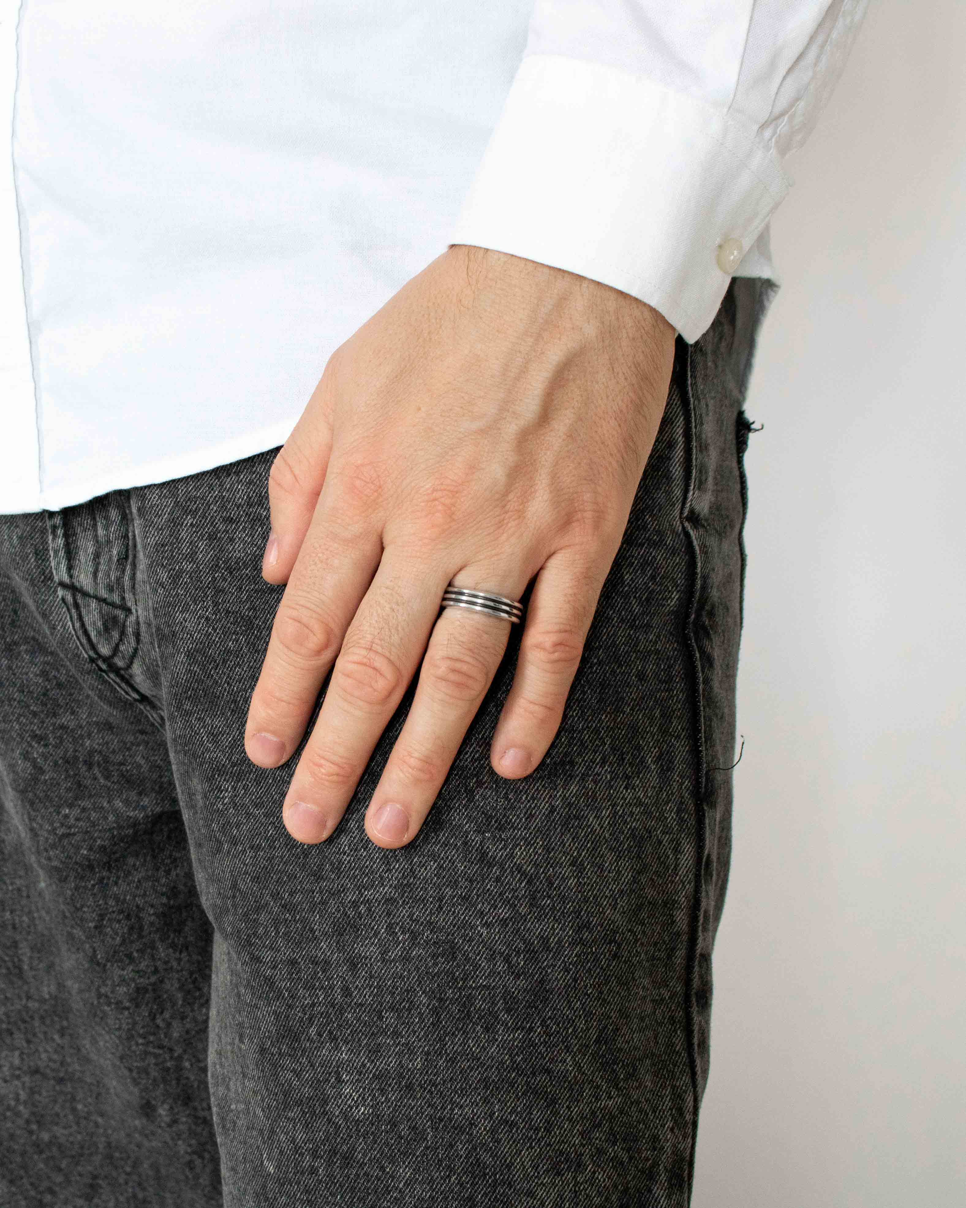 Ribbed Design Minimalist Silver Ring Polished & Oxidized