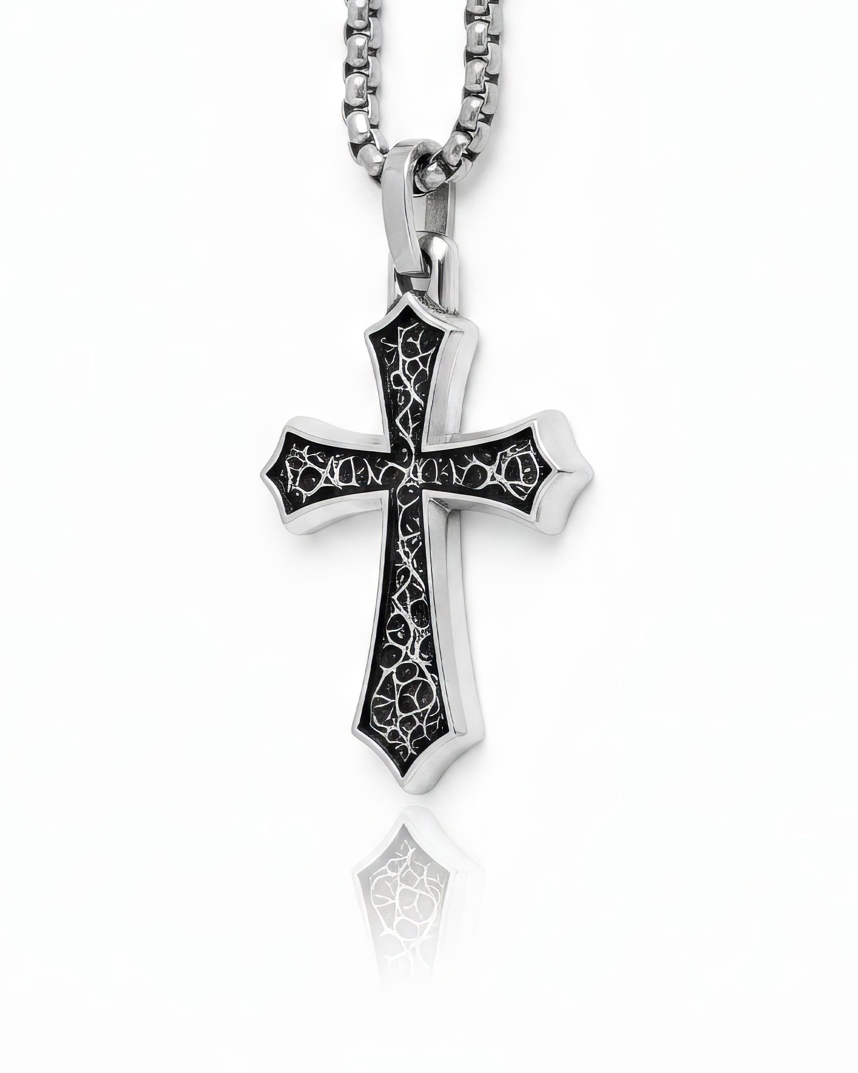 Oxidized Silver Cross Pendant Necklace Gothic Style