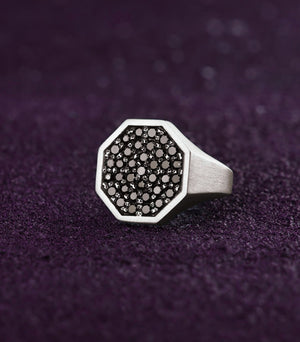 Large Signet with Black Stones High End Mens Ring