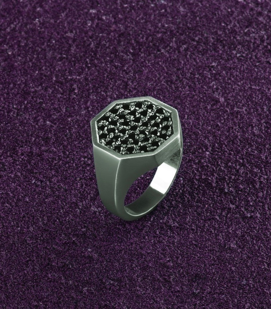 Large Signet with Black Stones High End Mens Ring
