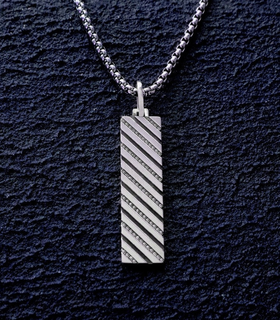 Mens Multi Gemstone Bar Necklace Silver Minimalist