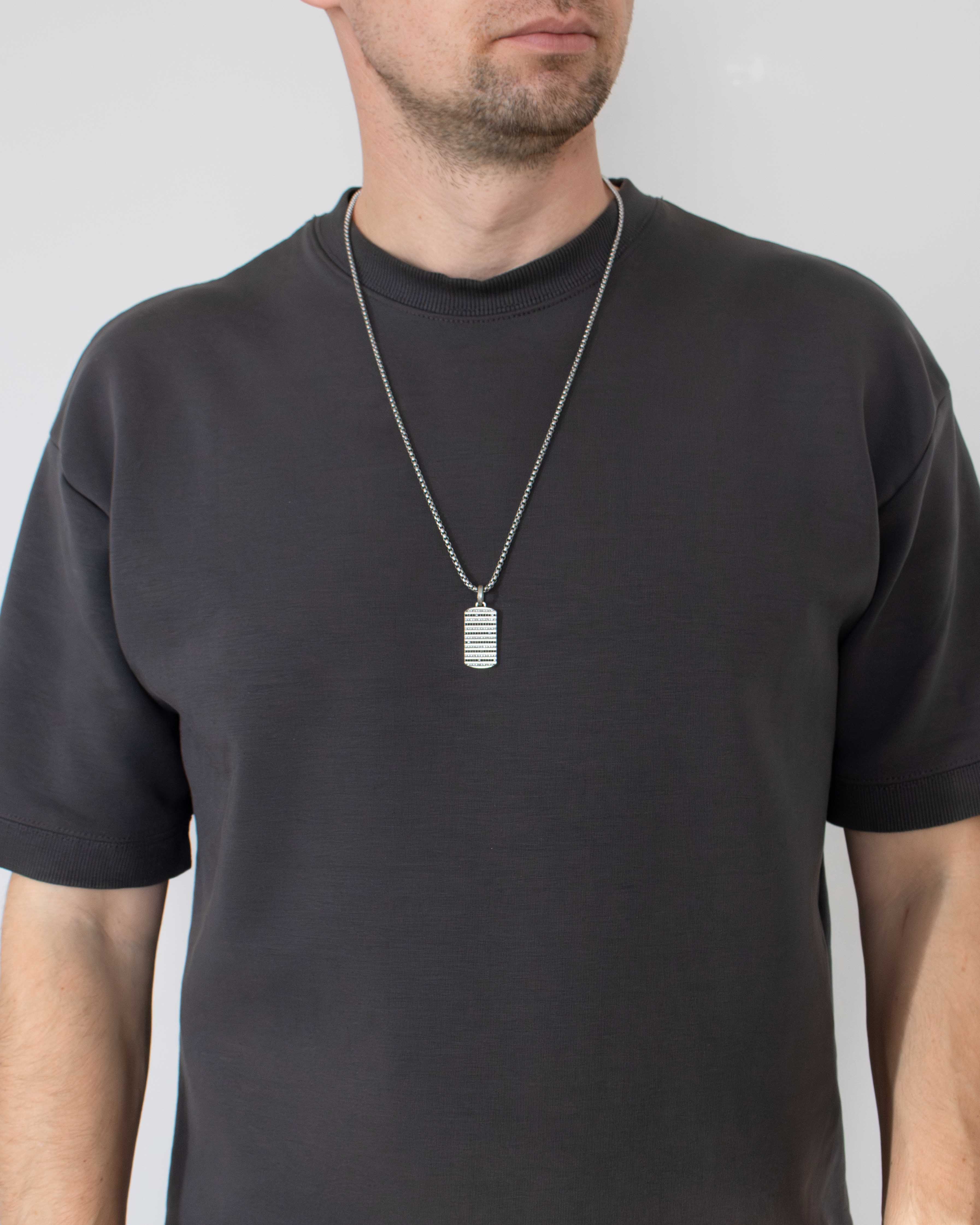 Black and White Crystal Necklace Silver Gift for Him
