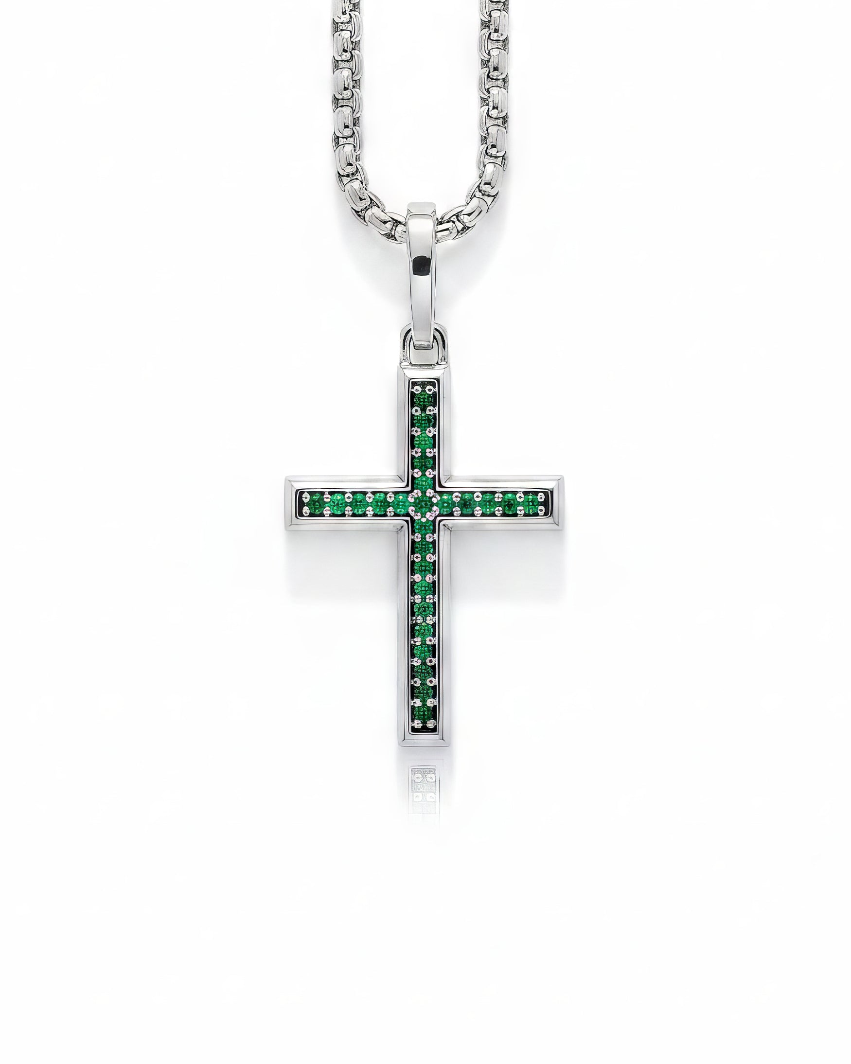 Emerald Cross Necklace Silver Multi Stone Minimal Style