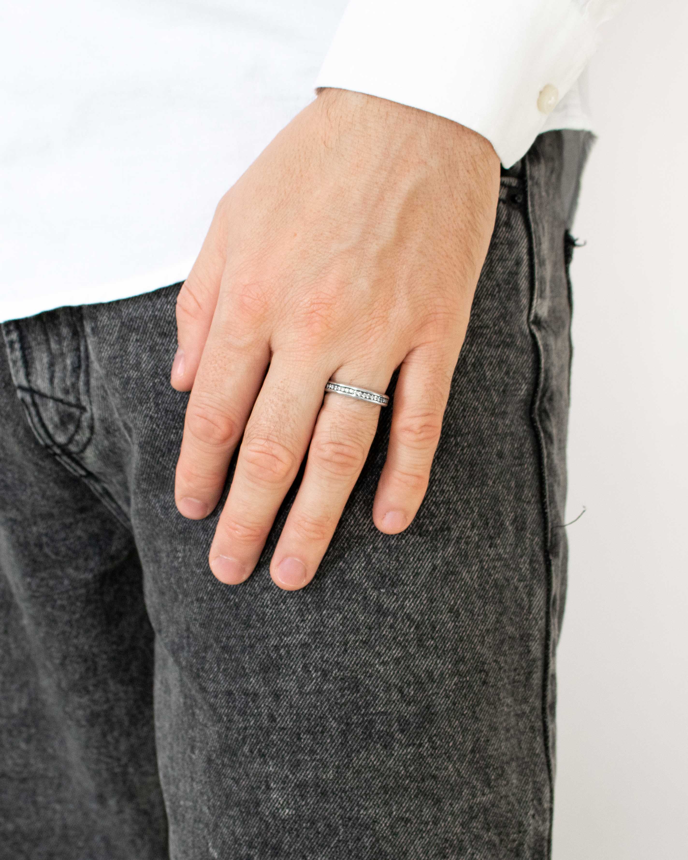 Mens Engagement Band Ring Silver Eternity Diamonds CZ