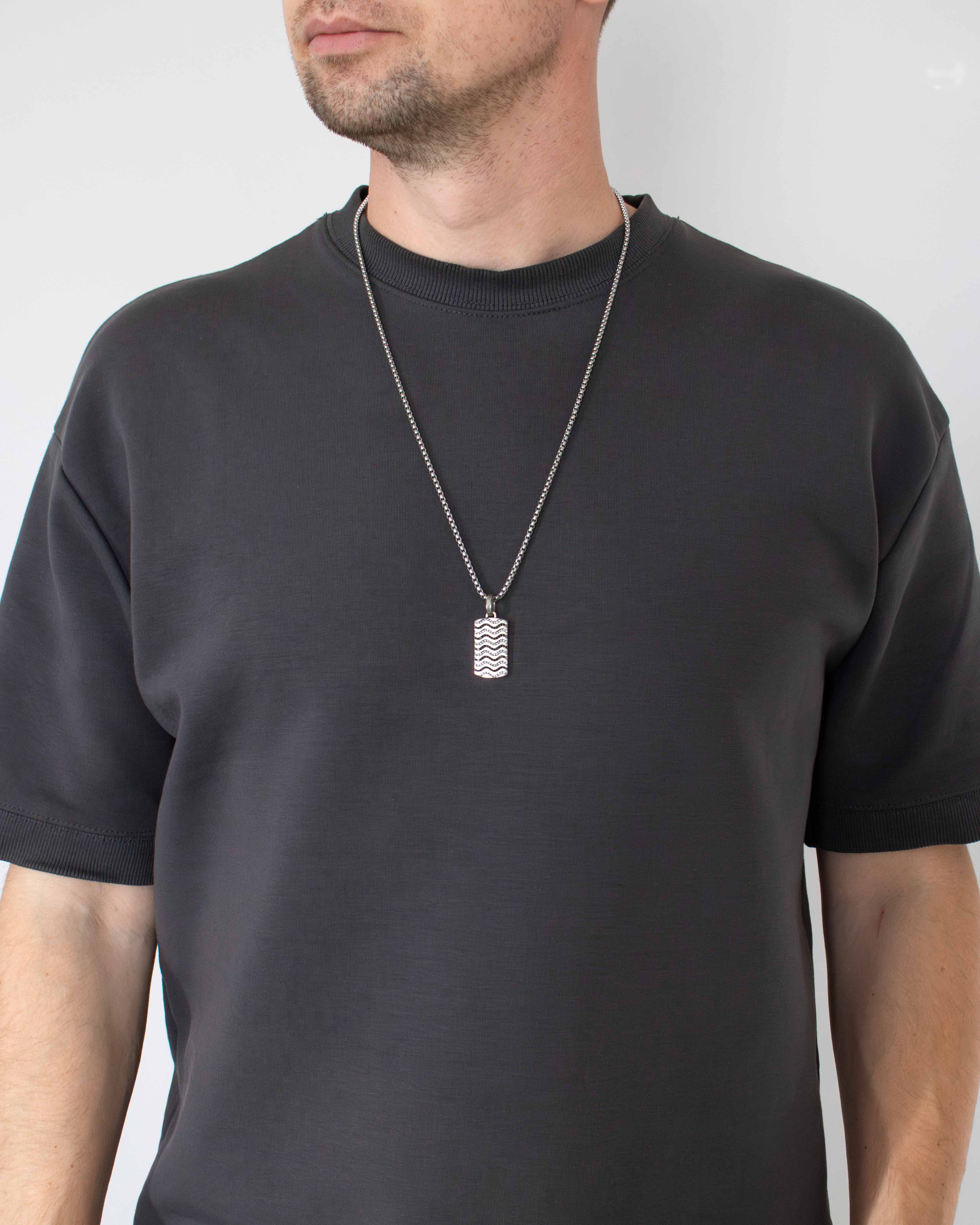 Black and White Crystal Necklace Wavy Design Silver