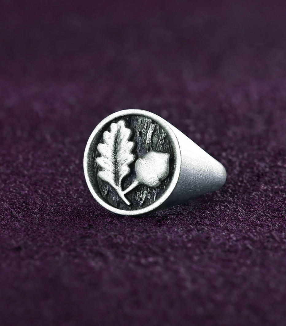 Oak Leaf & Acorn Silver Ring Father's Anniversary Gift