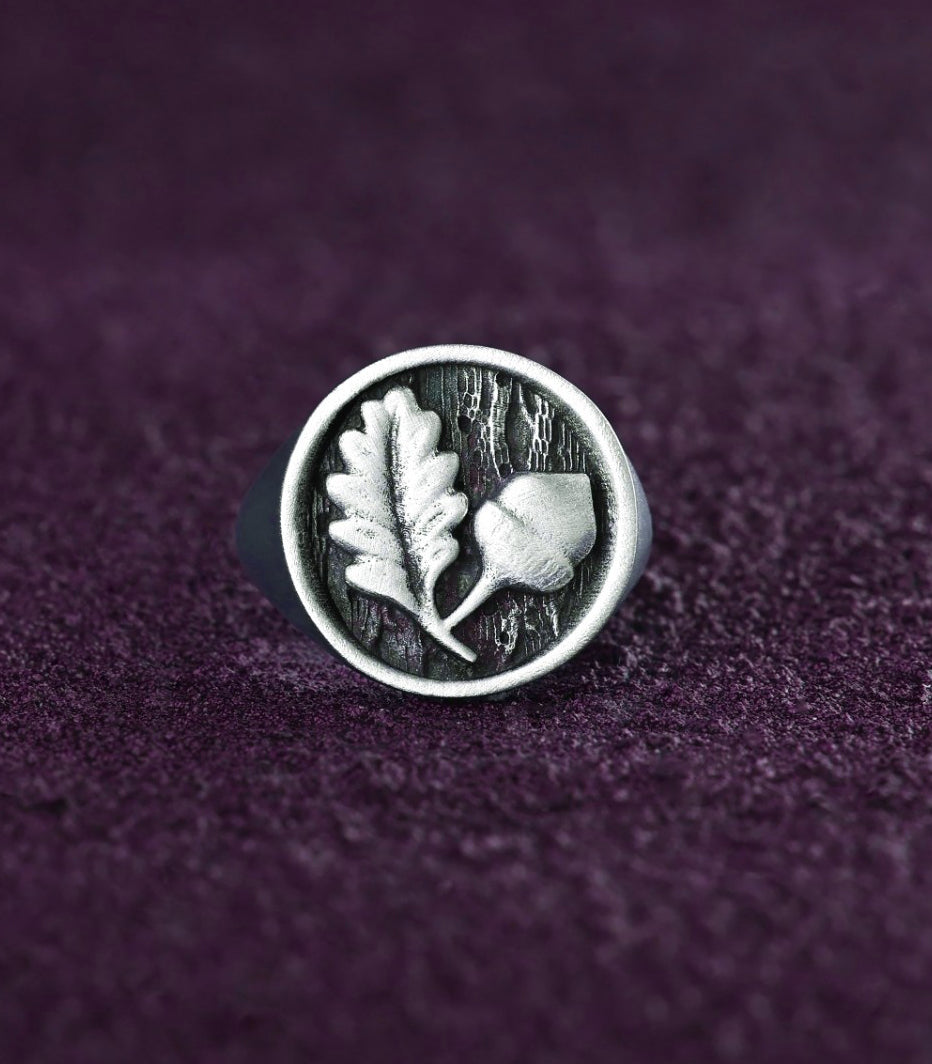 Oak Leaf & Acorn Silver Ring Father's Anniversary Gift