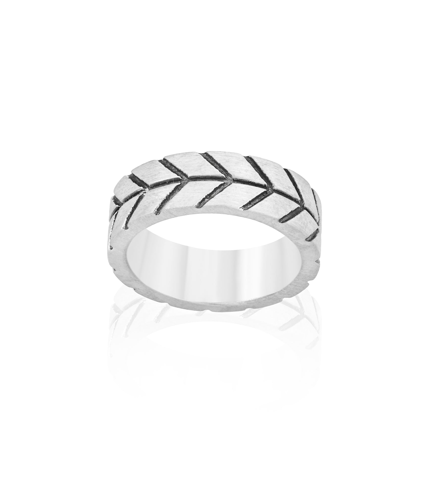 Engraved Chevron Wedding Band for Men Sterling Silver