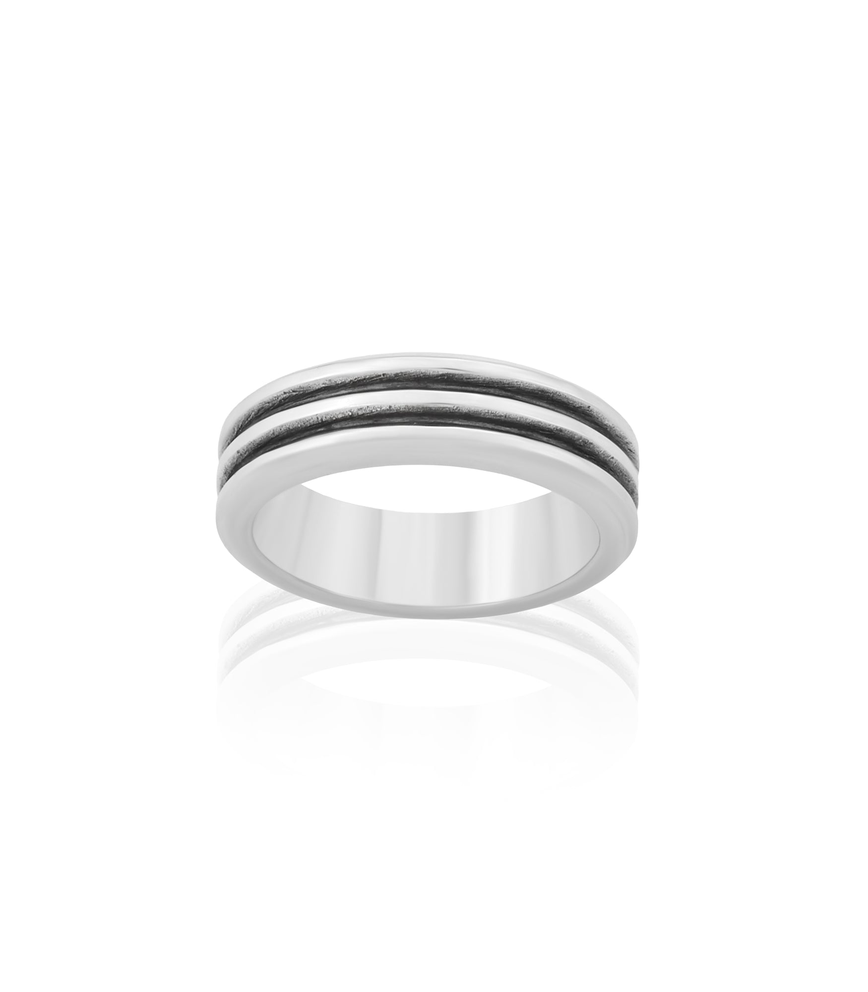 Ribbed Design Minimalist Silver Ring Polished & Oxidized