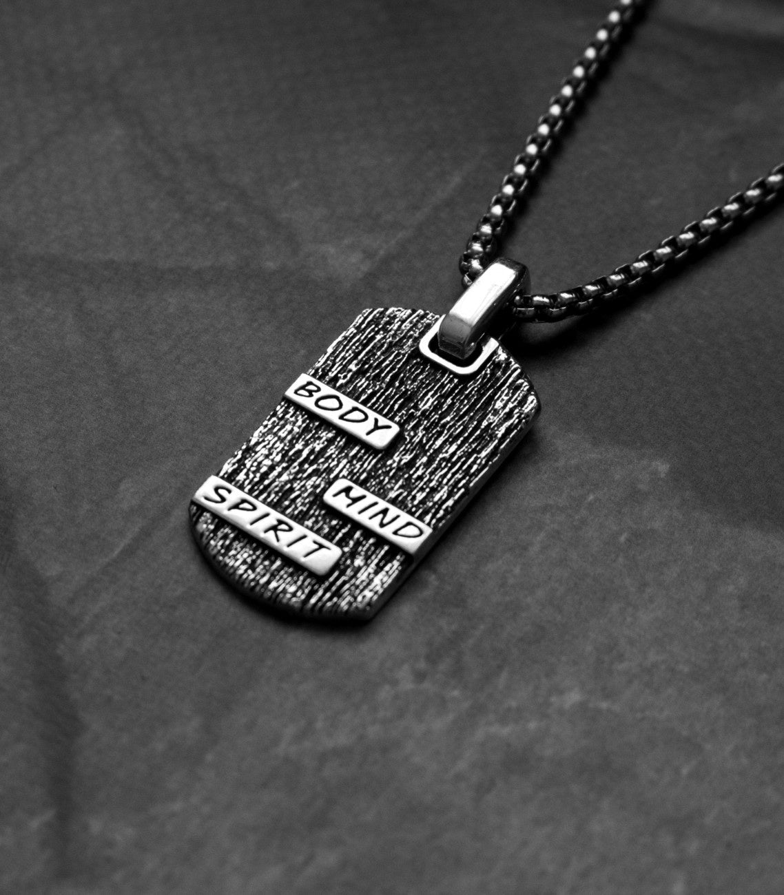Holistic Silver Tag Necklace Tree Textured Rustic Style