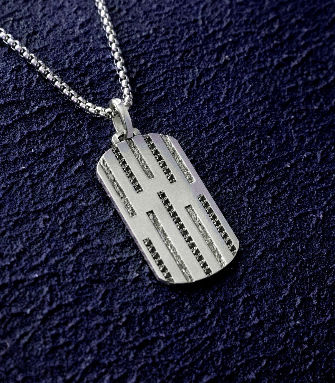Everyday Silver Pendant Necklace Black Gems and Grooves