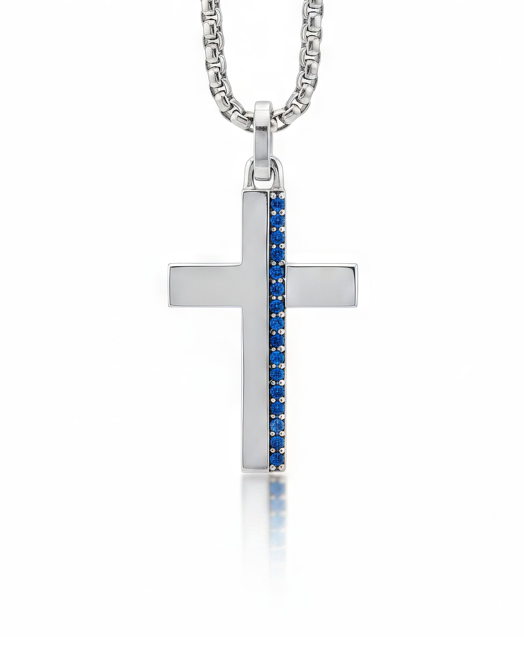 Blue Sapphire Cross Necklace Silver Minimalist Style